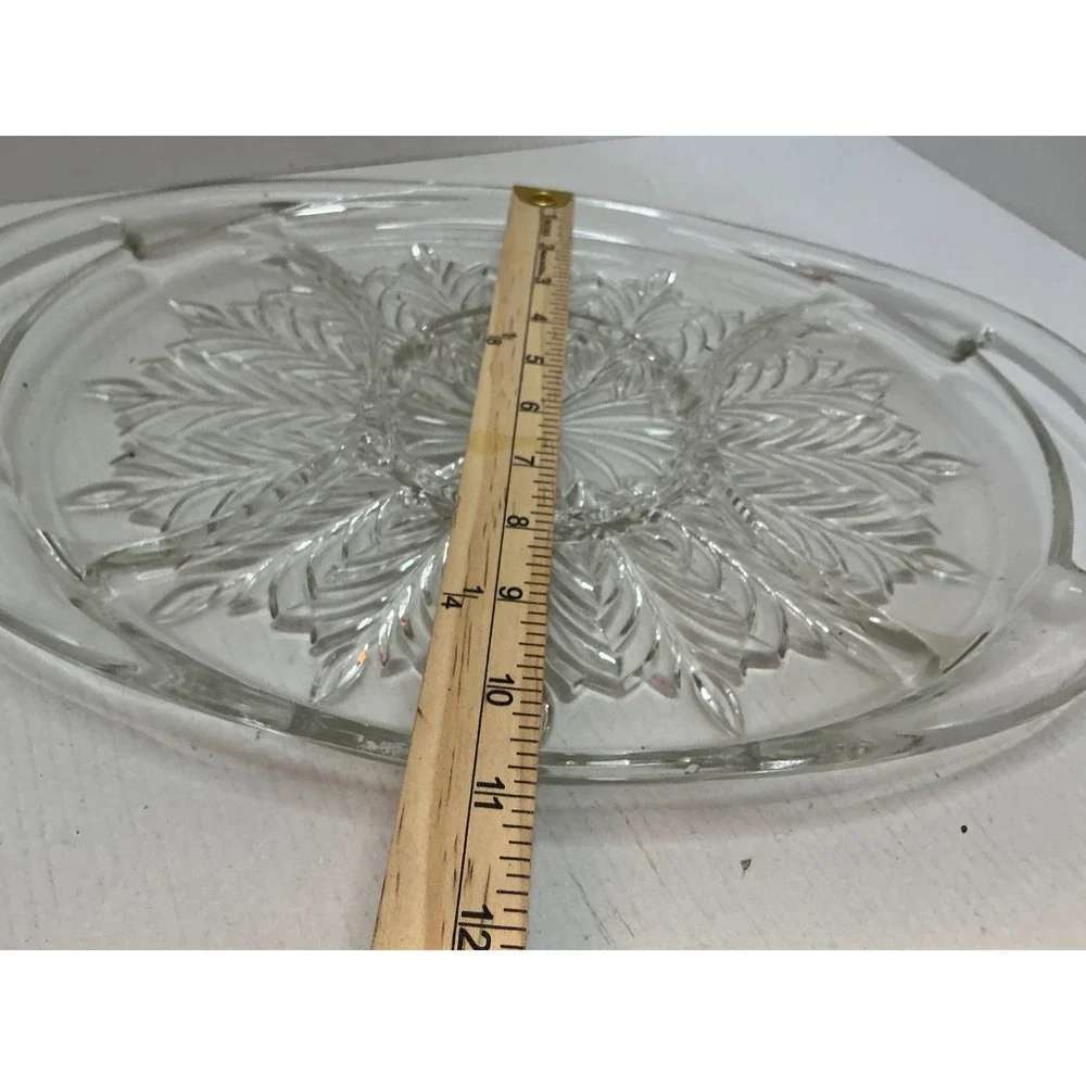 Vintage Glass Relish Tray Divided Serving Platter Feather Sunburst